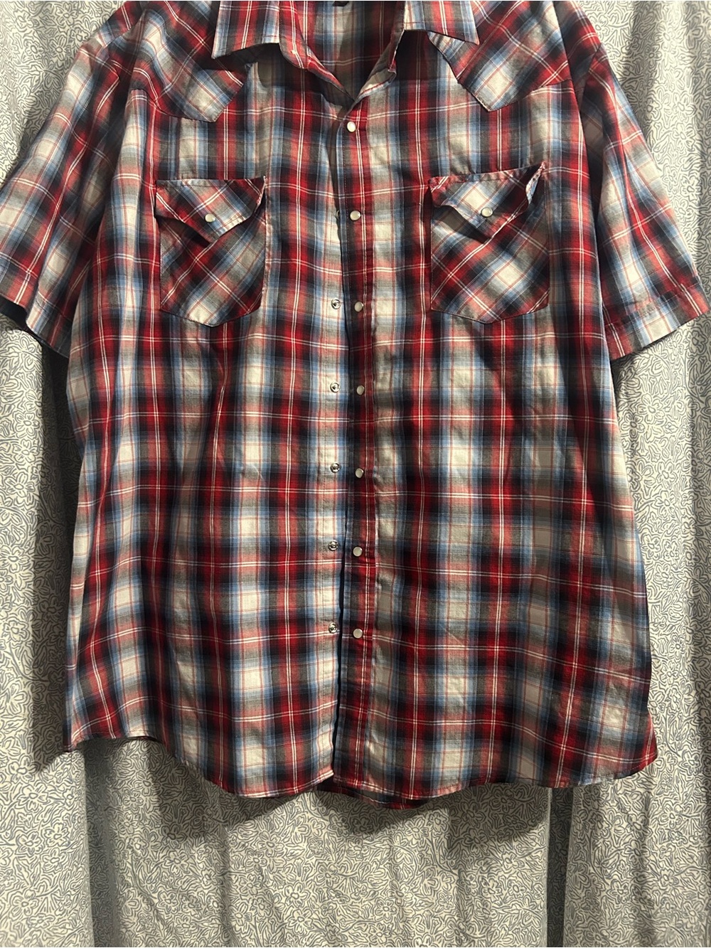 Plains Western Wear Red Plaid Short-Sleeve Pearl-Snap Shirt